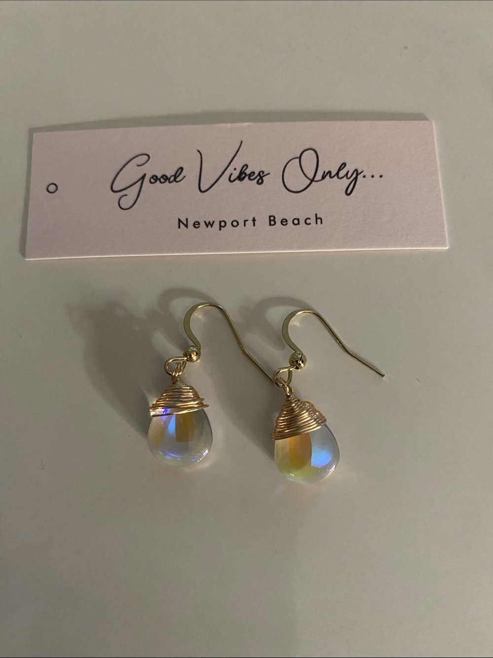 Good Vibes Only Gold Wire-Wrap Iridescent Drop Earrings